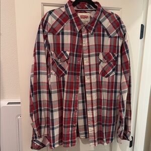 Levi's Men's Red and Blue Western Styled Shirt